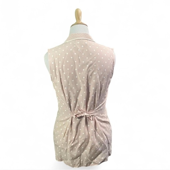 Vintage 80s Cottagecore Button Up Tank LARGE Jadyn T Pastel Pink Polka Dot - Picture 2 of 8